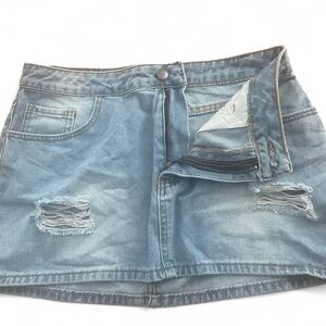 Distressed Denim Mini Skirt